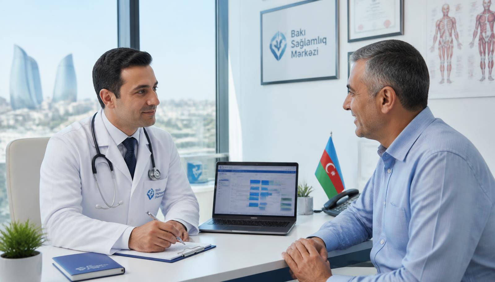 Bakıdakı klinikada həkim və pasiyentin konsultasiyası